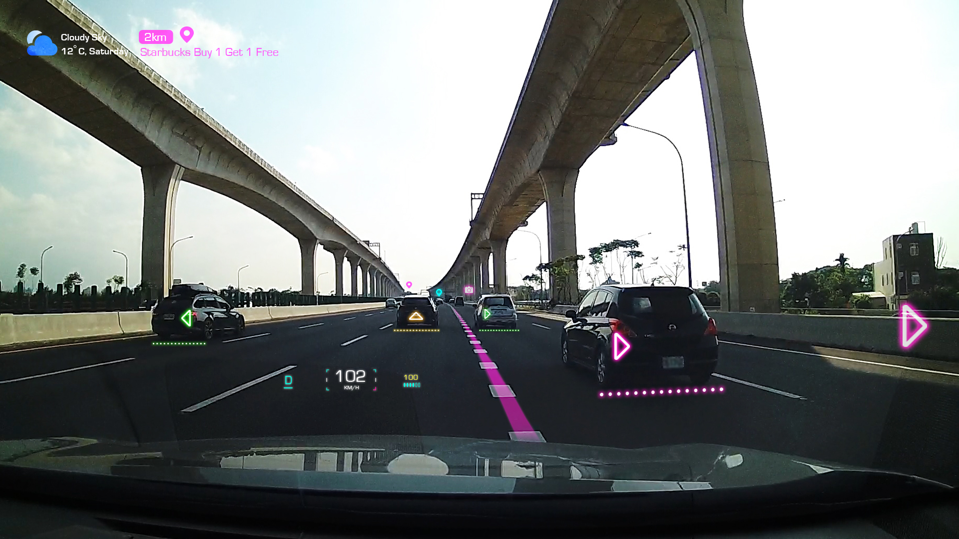 FIC integrates AR technology into the head up display (AR HUD), allowing for a larger field of view (FOV) and longer imaging distance (VID)