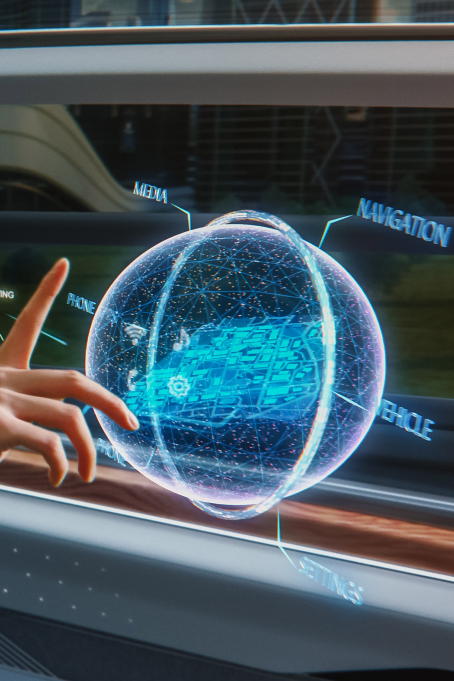 Passengers can enjoy entertainment on holographic displays of floating projection.