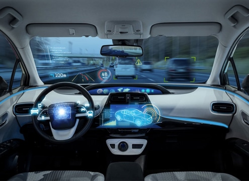 Empty Cockpit of Vehicle, HUD and Digital Speedometer