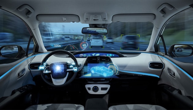 Empty Cockpit of Vehicle, HUD and Digital Speedometer