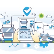 Fleet management system or FMS as logistic trucks software outline concept. Company car, trailer or freight control with digital application vector